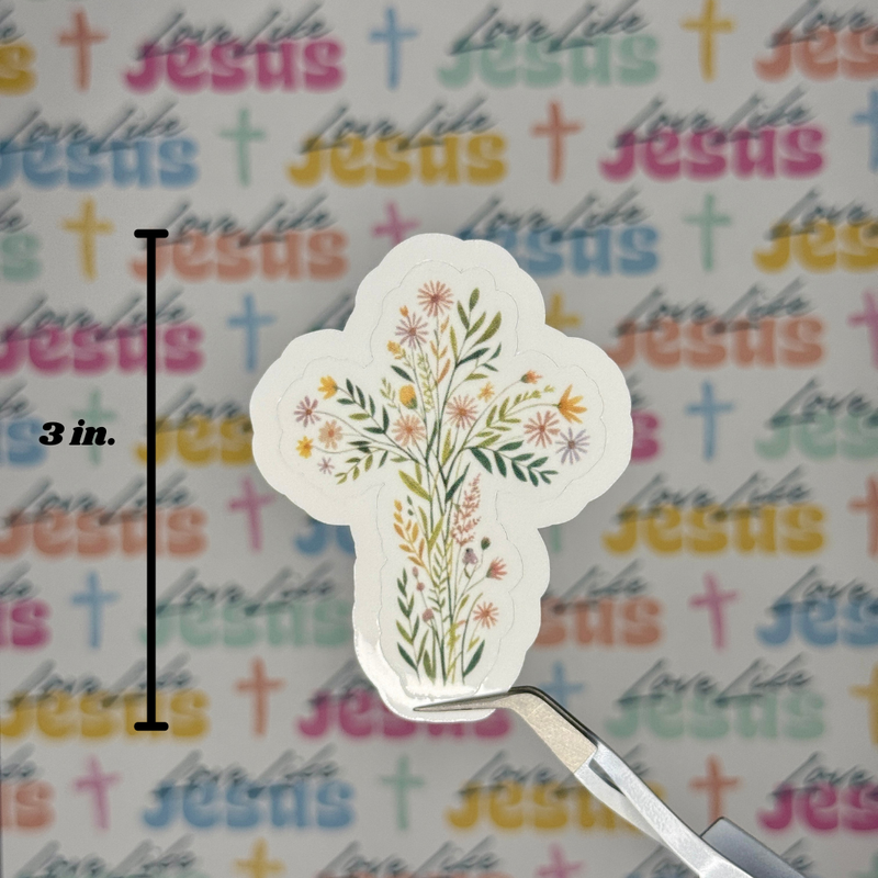 Delicate Wildflower Cross Sticker