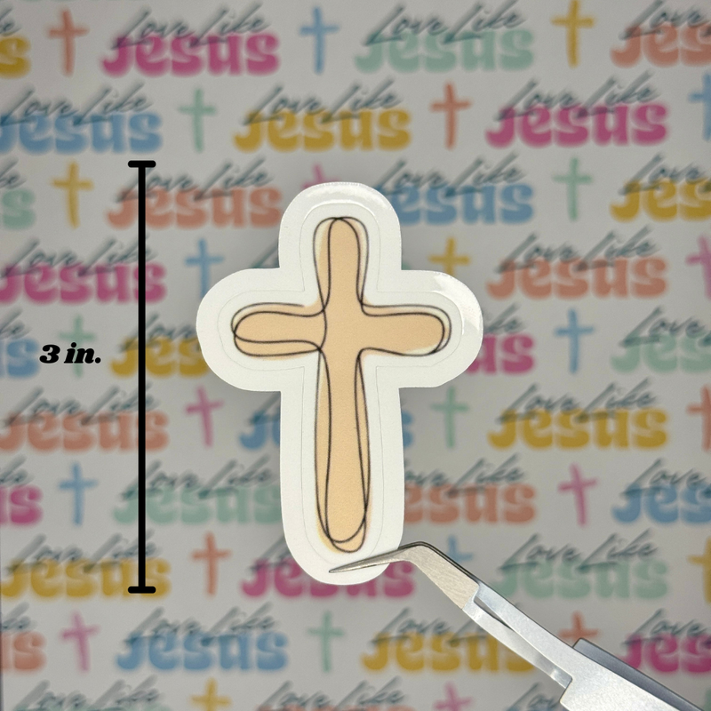Neutral Single Line Cross Sticker